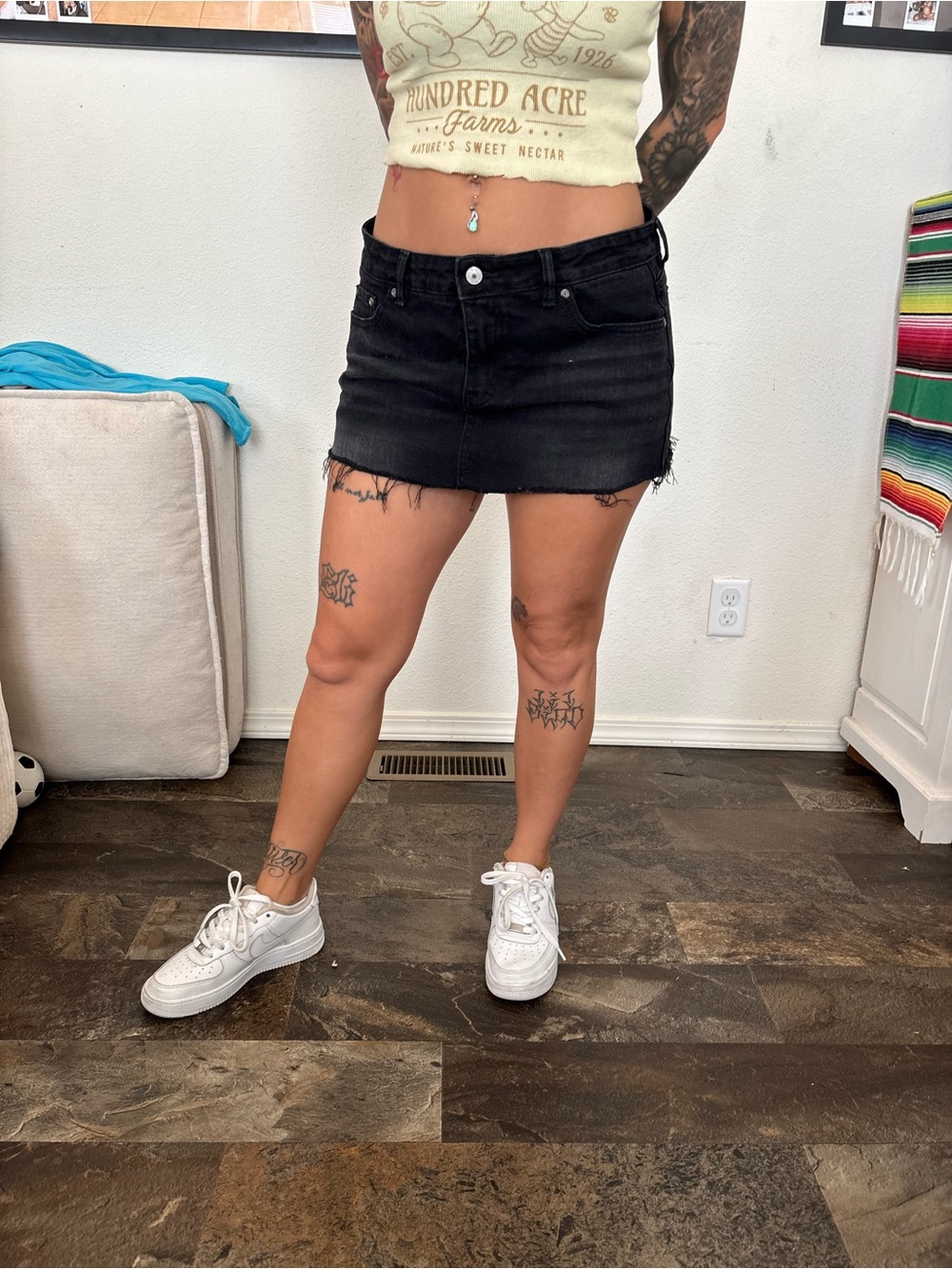 Black Distressed Denim Mini Skirt - Unbranded